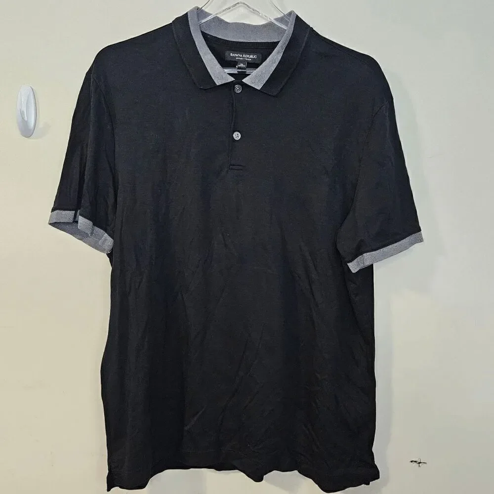 Banana Republic Luxury Touch Polo Shirt Ribbed Trim Mens Black/Gray Size XL
